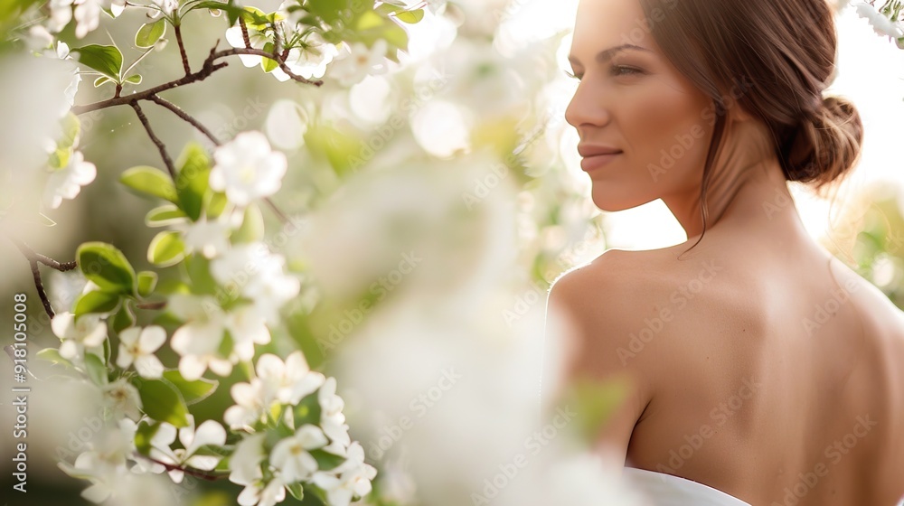 Romantic Spring Bridal Fashion: Brides in Elegant Gowns Amidst Blooming Garden Romantic Spring Bridal Fashion: Brides in Elegant Gowns Amidst Blooming Garden