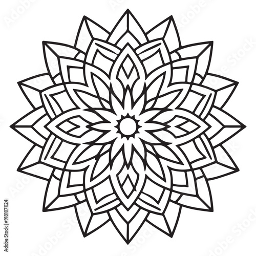 abstract  wild Mandela design pg, adult anti-stress coloring page in line art, floral pattern coloring sheet.