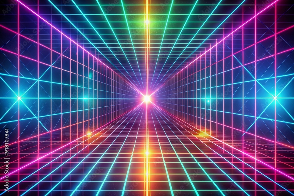 Vibrant neon lines intersect to form a mesmerizing retro grid, radiating nostalgic charm against a dark background, evoking a sense of iconic 80s futurism. Vibrant neon lines intersect to form a mesmerizing retro grid, radiating nostalgic charm against a dark background, evoking a sense of iconic 80s futurism.