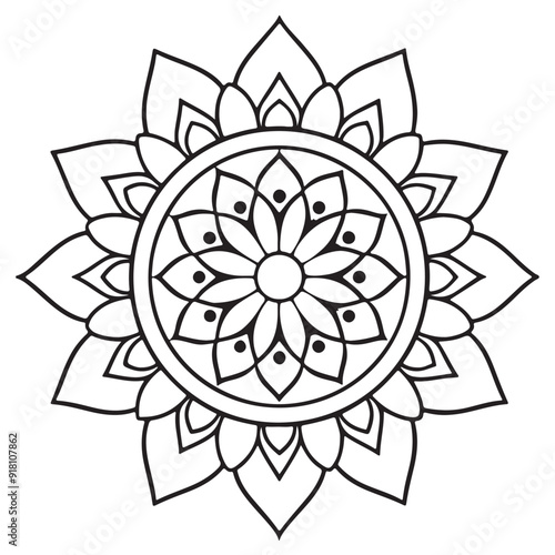 abstract  wild Mandela design pg, adult anti-stress coloring page in line art, floral pattern coloring sheet.