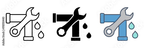 wrench and water pipe icon set. modern design isolated on white background