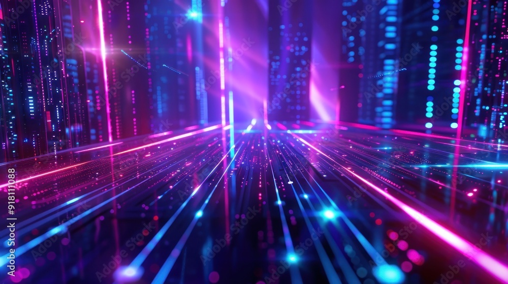 Fototapeta premium Cyberpunk Neon Cityscape with Glowing Lights