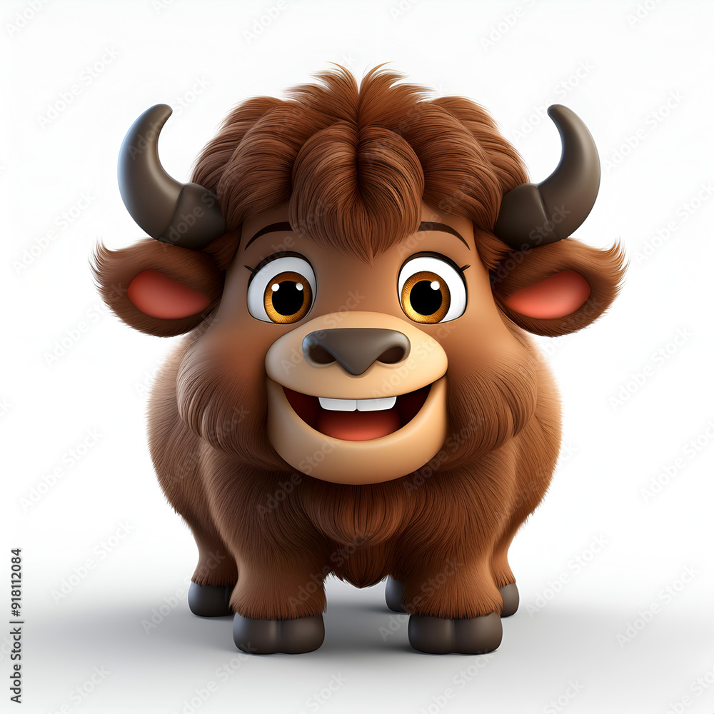 Cute cartoon bison character smiling cheerfully, isolated on a white background Cute cartoon bison character smiling cheerfully, isolated on a white background