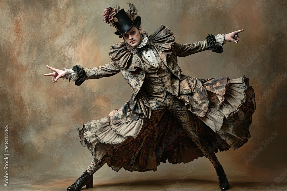 A man in extravagant Victorian clothing embodies theatrical flair and artistic expression. Generative AI A man in extravagant Victorian clothing embodies theatrical flair and artistic expression. Generative AI