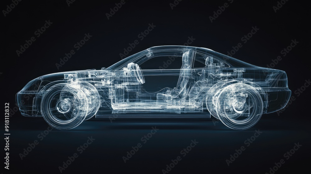Transparent x-ray of a car chassis on a dark backdrop, highlighting the technical complexity of vehicle design. Transparent x-ray of a car chassis on a dark backdrop, highlighting the technical complexity of vehicle design.