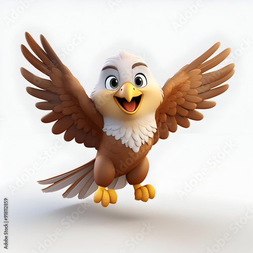 Happy cartoon eagle with outstretched wings in a playful pose