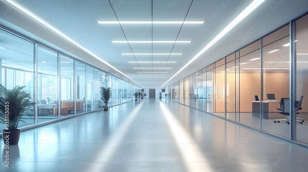 Modern office hallway with glass walls. Modern office hallway with glass walls.