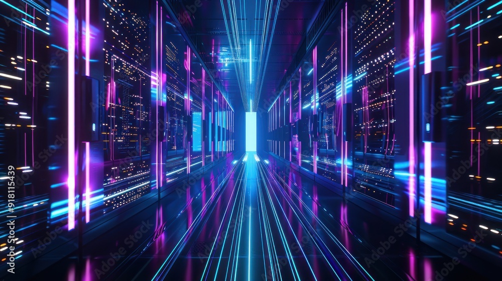 Neon Lights in a Server Room Neon Lights in a Server Room