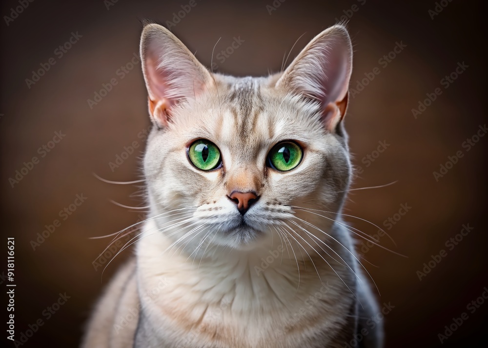 Adorable whiskered Burmilla cat with shimmering silver coat and bright green eyes gazes directly at the camera with a calm and curious expression. Adorable whiskered Burmilla cat with shimmering silver coat and bright green eyes gazes directly at the camera with a calm and curious expression.