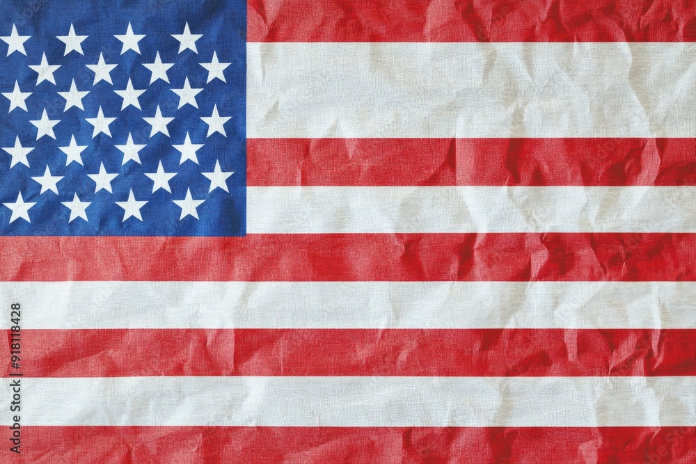 A Crumpled American Flag with Red and White Stripes and Blue Field with Stars A Crumpled American Flag with Red and White Stripes and Blue Field with Stars