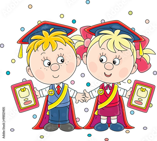 Happy little boy and girl g...