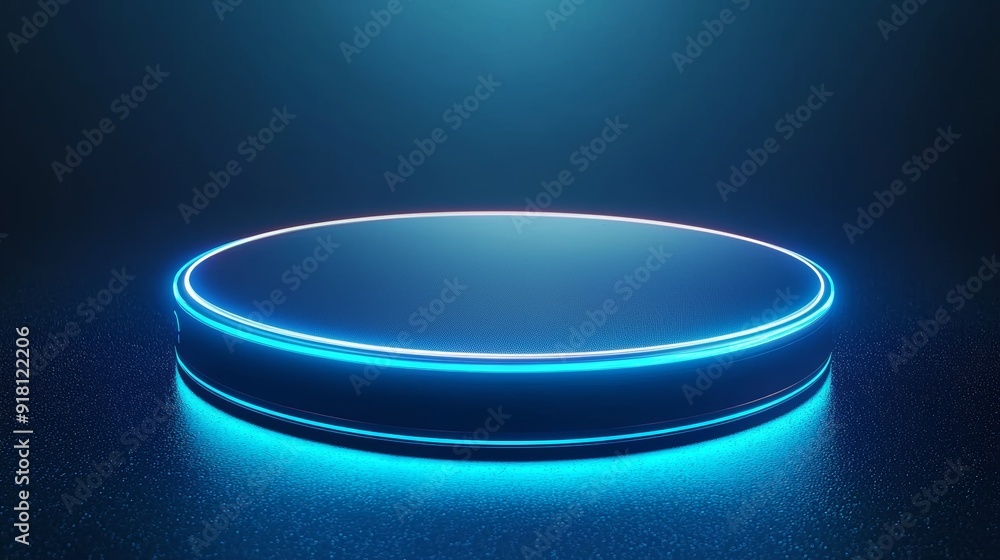 Neon Blue Circle Background with Cylinder Platform for Product Placement Generative AI Neon Blue Circle Background with Cylinder Platform for Product Placement Generative AI
