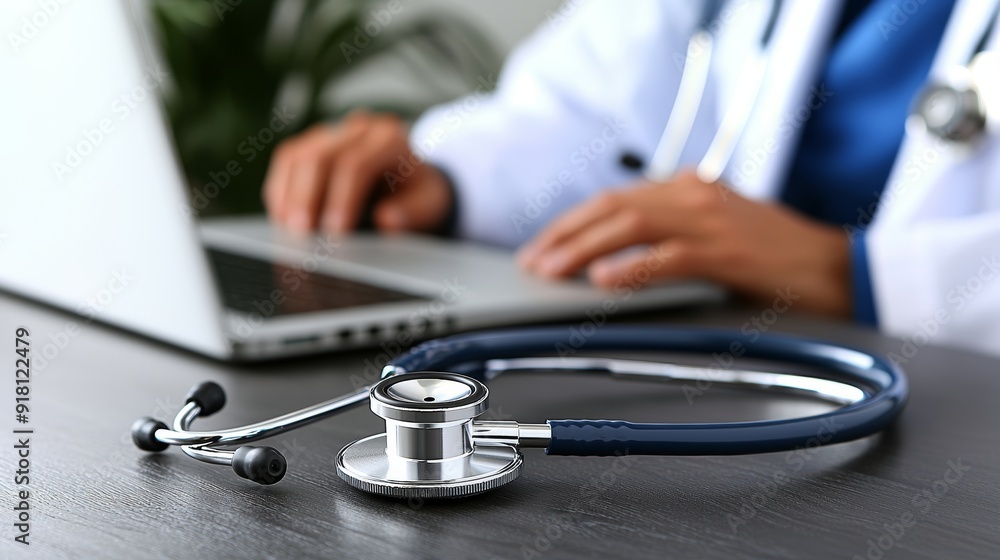 Close-up of a Stethoscope on a Doctor's Desk - Medical Equipment for Healthcare Professionals Generative AI Close-up of a Stethoscope on a Doctor's Desk - Medical Equipment for Healthcare Professionals Generative AI