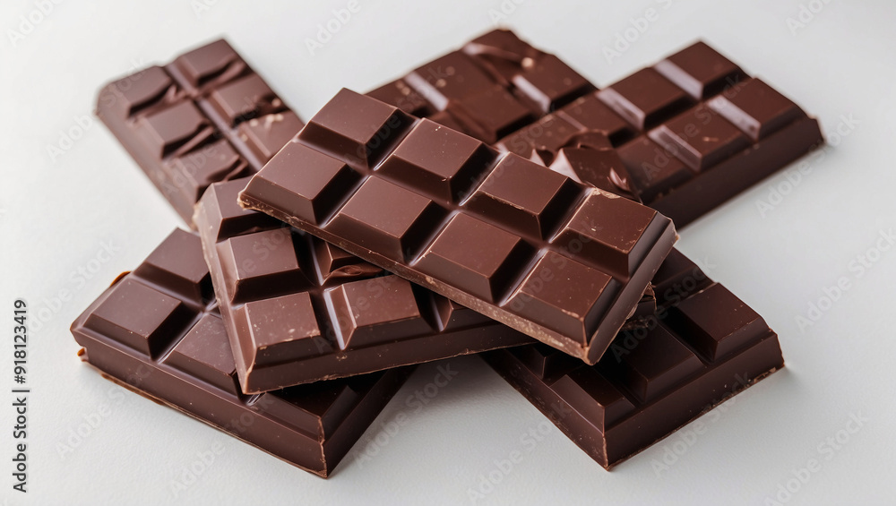 Delicious dark chocolate bars stacked together, offering tempting treat for chocolate lovers Delicious dark chocolate bars stacked together, offering tempting treat for chocolate lovers
