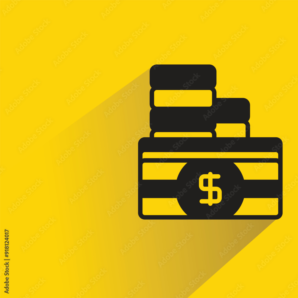 dollar banknote icon with shadow on yellow background dollar banknote icon with shadow on yellow background