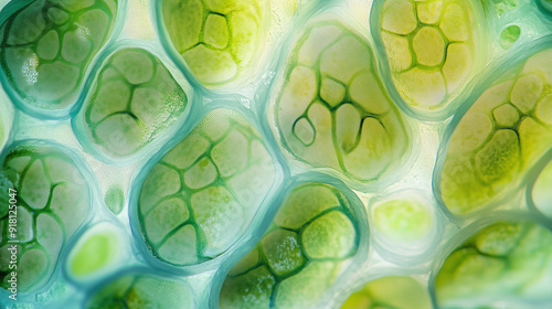 microphotography of plant cells under the microscope, microscopic world, microscopic plants, colors of green and yellowish white, abstract background