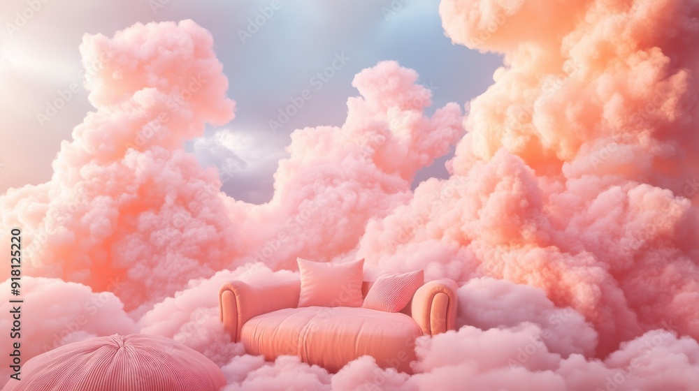 Clouds in the interior in baby blue and fuzzy peach colour dreamy AI photos Clouds in the interior in baby blue and fuzzy peach colour dreamy AI photos