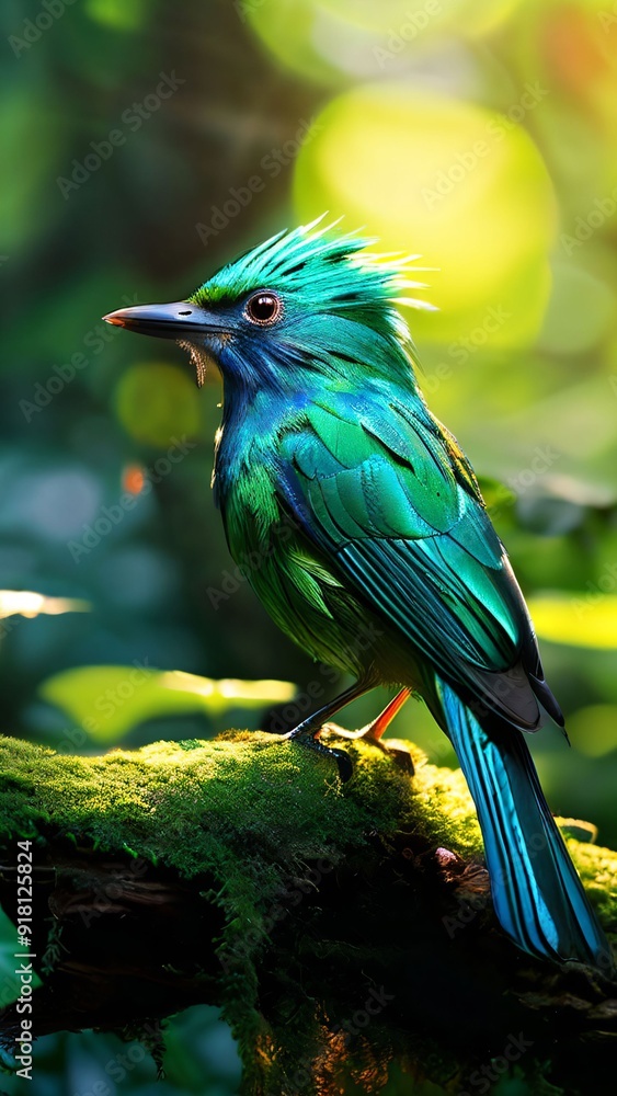 Obraz premium Emerald Green Bird With Iridescent Feathers_10 Generative AI