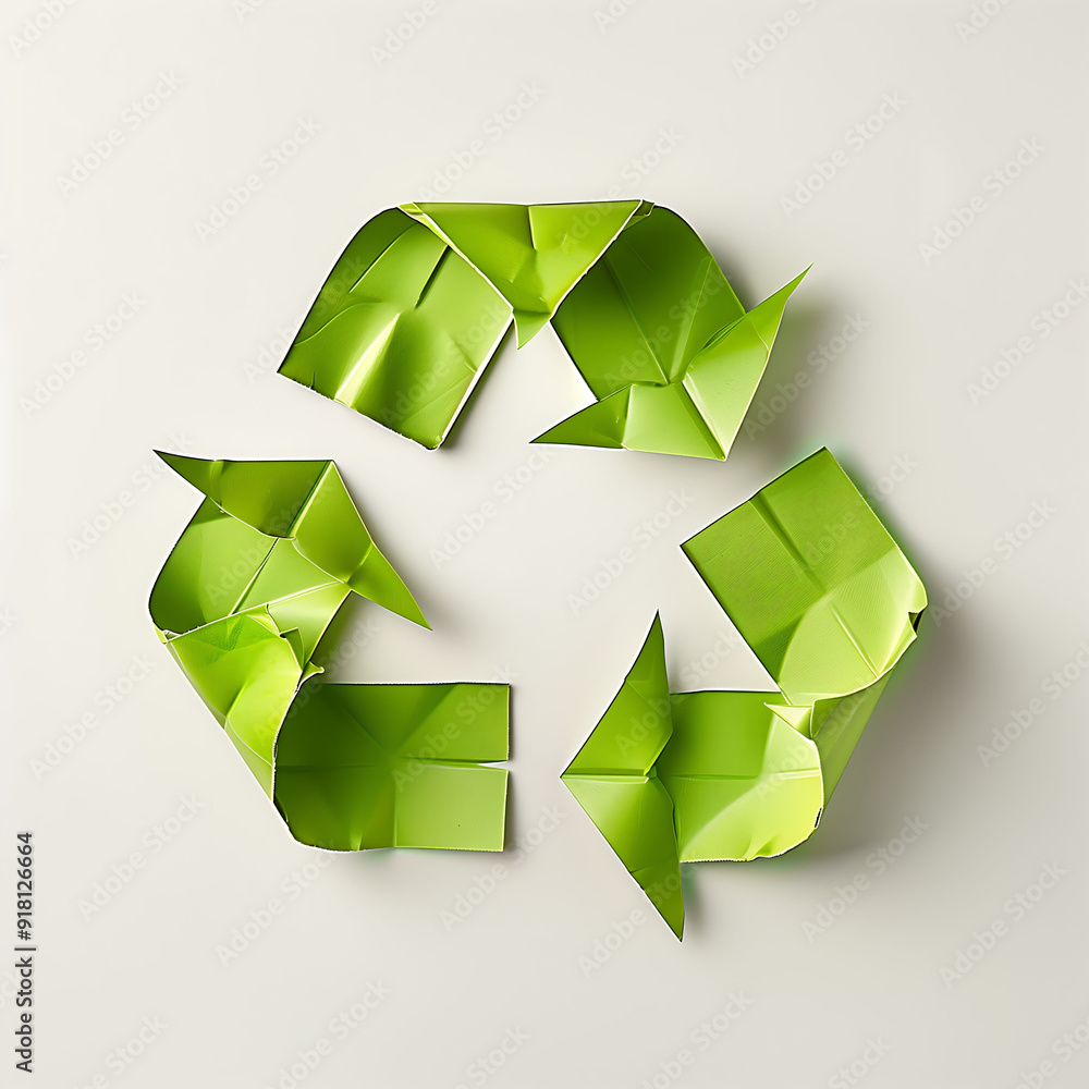Green origami recycle symbol on light background, sustainability concept Green origami recycle symbol on light background, sustainability concept