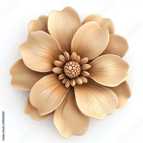 Tan Flower Clip Art on White Background, Isolated Floral Design Element Generative AI