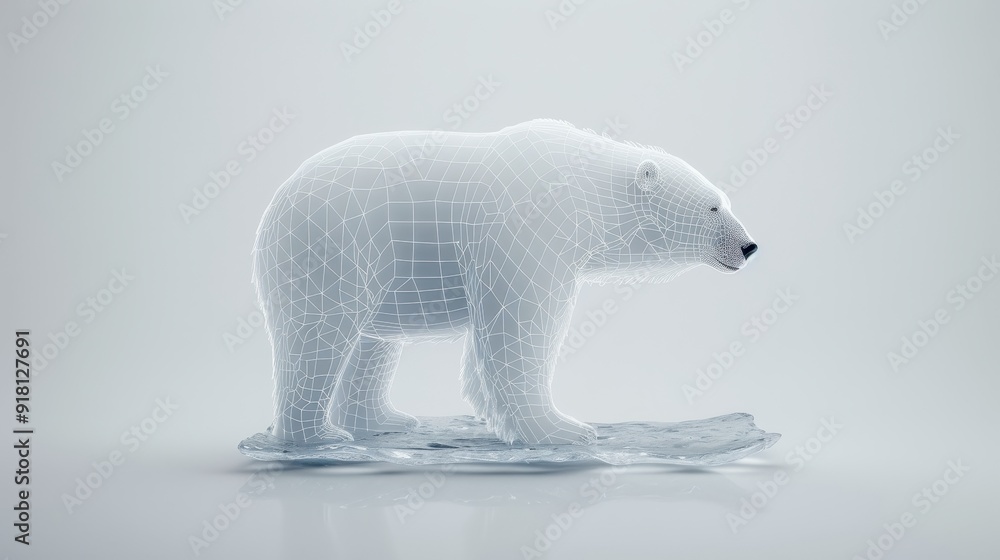 3D of a polar bear created with a digital wireframe, representing wildlife and technology integration on a white background. 3D of a polar bear created with a digital wireframe, representing wildlife and technology integration on a white background.