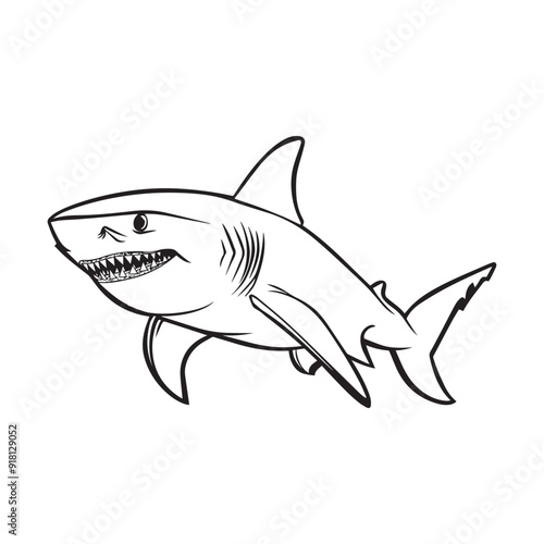 Hammerhead Shark Clipart, Hammerhead Shark Fish Outline, Shark silhouette, Shark Fish illustration black and white 