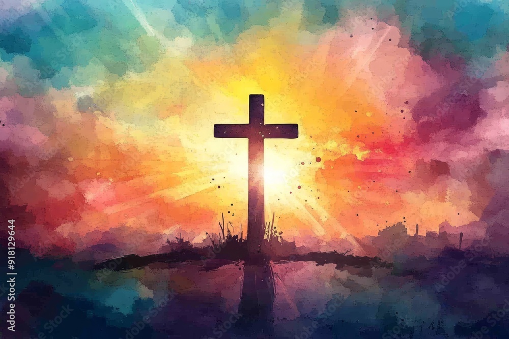 Cross Sunset Serenity Christianity Religion Spiritual Symbol - Generative AI Cross Sunset Serenity Christianity Religion Spiritual Symbol - Generative AI