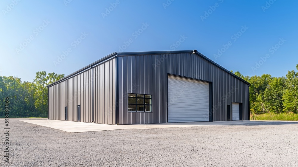 Modern Warehouse Exterior with Small Office Unit Generative AI Modern Warehouse Exterior with Small Office Unit Generative AI