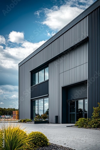 Modern Warehouse Exterior with Small Office Unit Generative AI