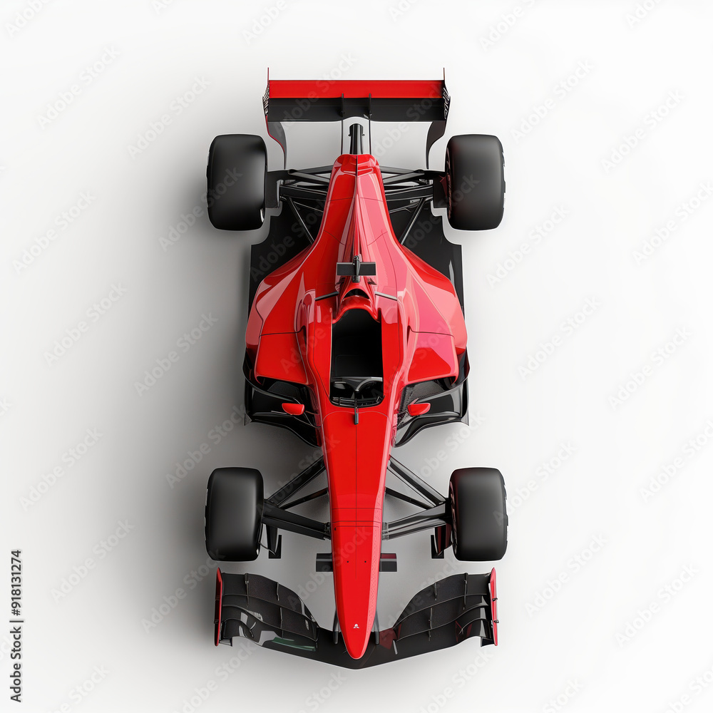 Naklejka premium Top View of Red Formula Car on White Background