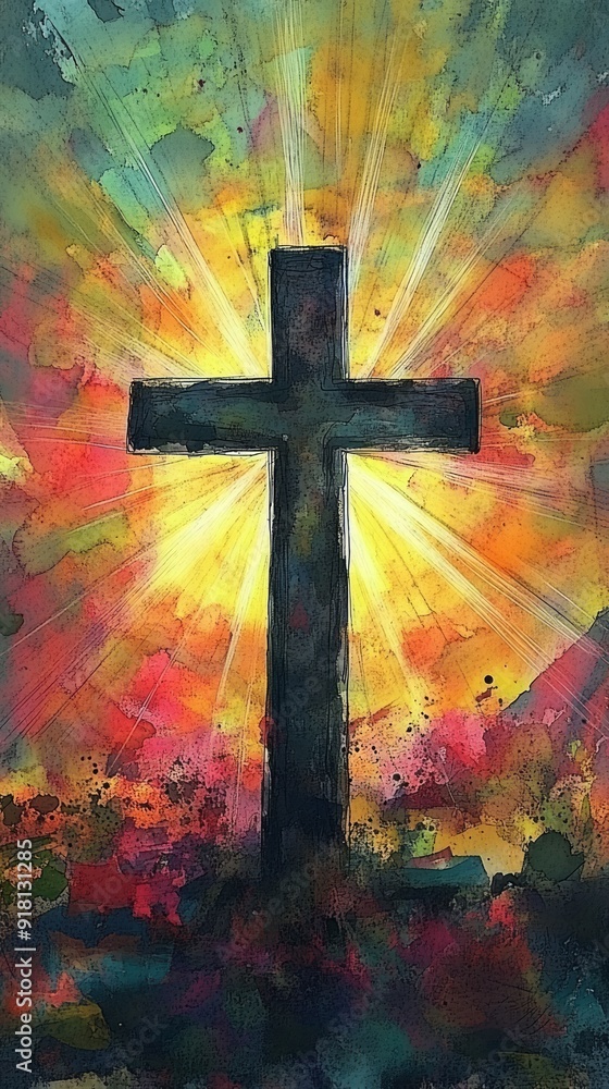 Cross Sunset Serenity Christianity Religion Spiritual Symbol - Generative AI Cross Sunset Serenity Christianity Religion Spiritual Symbol - Generative AI