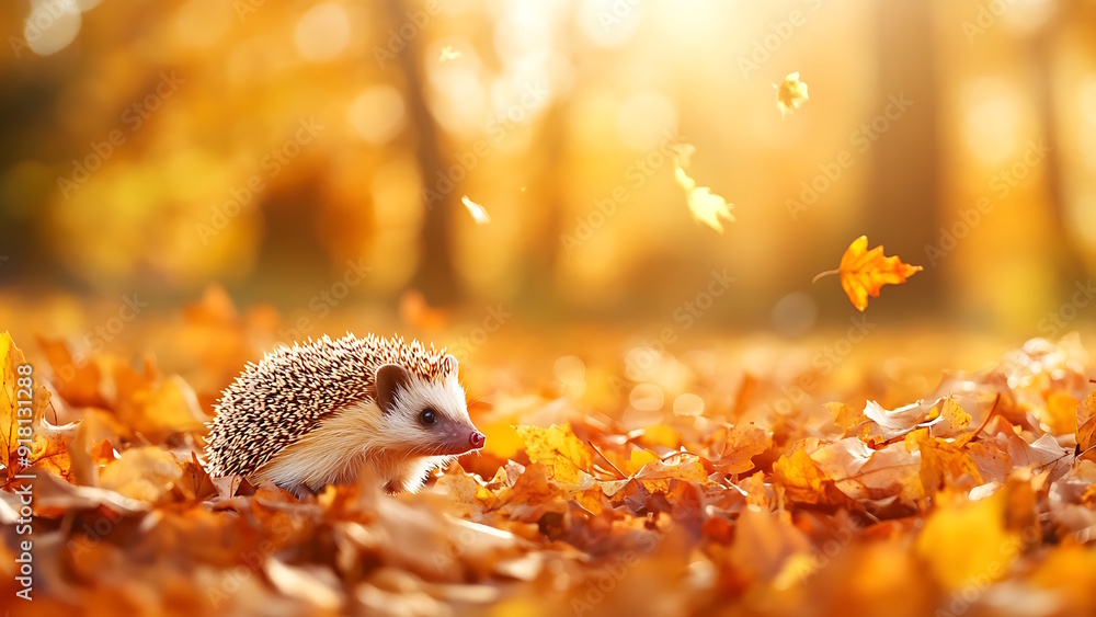Fototapeta premium Autumn season - Cute hedgehog portrait