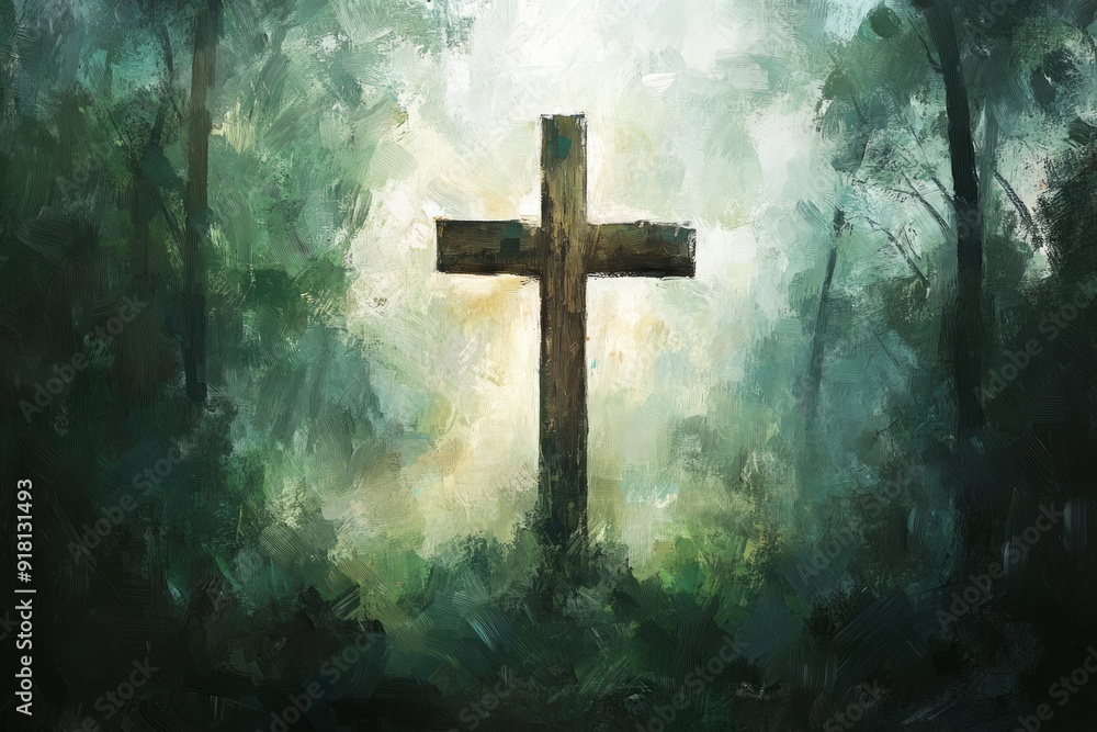 Cross Forest Chapel Christianity Religion Spiritual Symbol - Generative AI Cross Forest Chapel Christianity Religion Spiritual Symbol - Generative AI