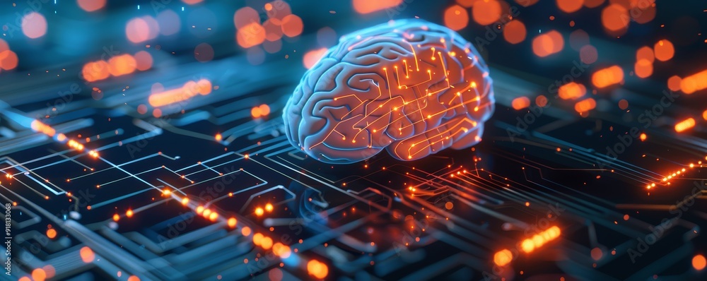 Human Brain Connected to Circuit Board Human Brain Connected to Circuit Board