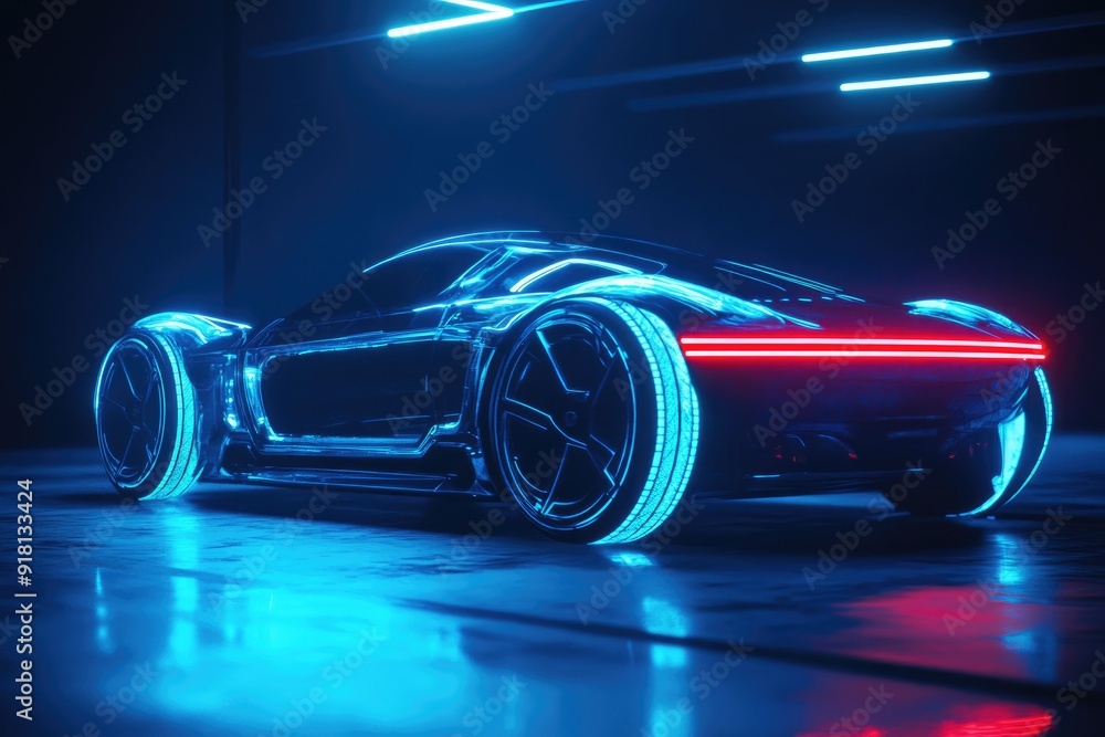Obraz premium Futuristic Sports Car with Neon Lights