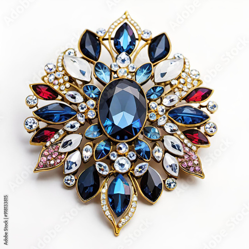 Elegant diamond and sapphire brooch photo