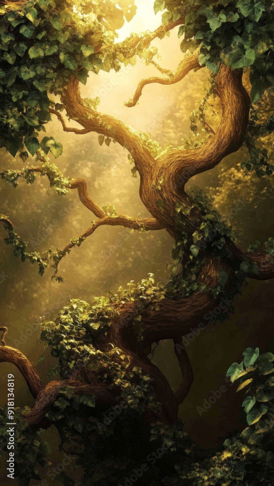 Naklejka premium I Am the Vine, You Are the Branches: A Christian Concept Art Illustrating Life, Support, and Connection as Expressed in John 15:5.