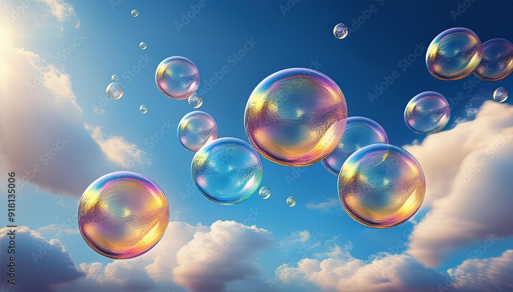 Soap bubbles reflecting the evening sky. Soap bubbles reflecting the evening sky.