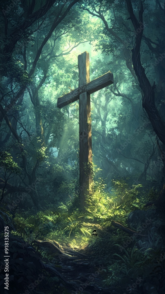 Cross Forest Chapel Christianity Religion Spiritual Symbol - Generative AI Cross Forest Chapel Christianity Religion Spiritual Symbol - Generative AI