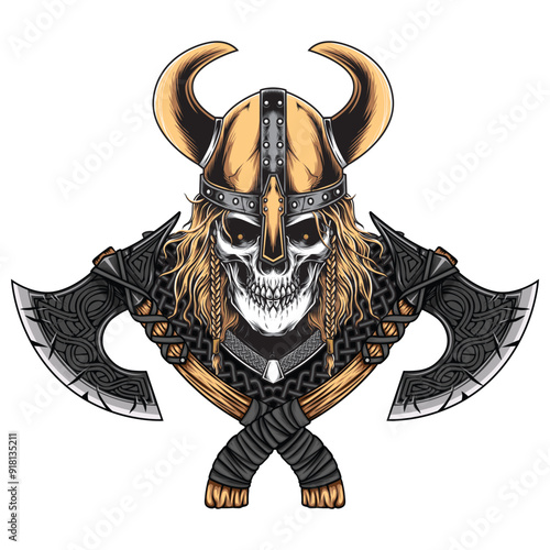 Viking skull with axe vector