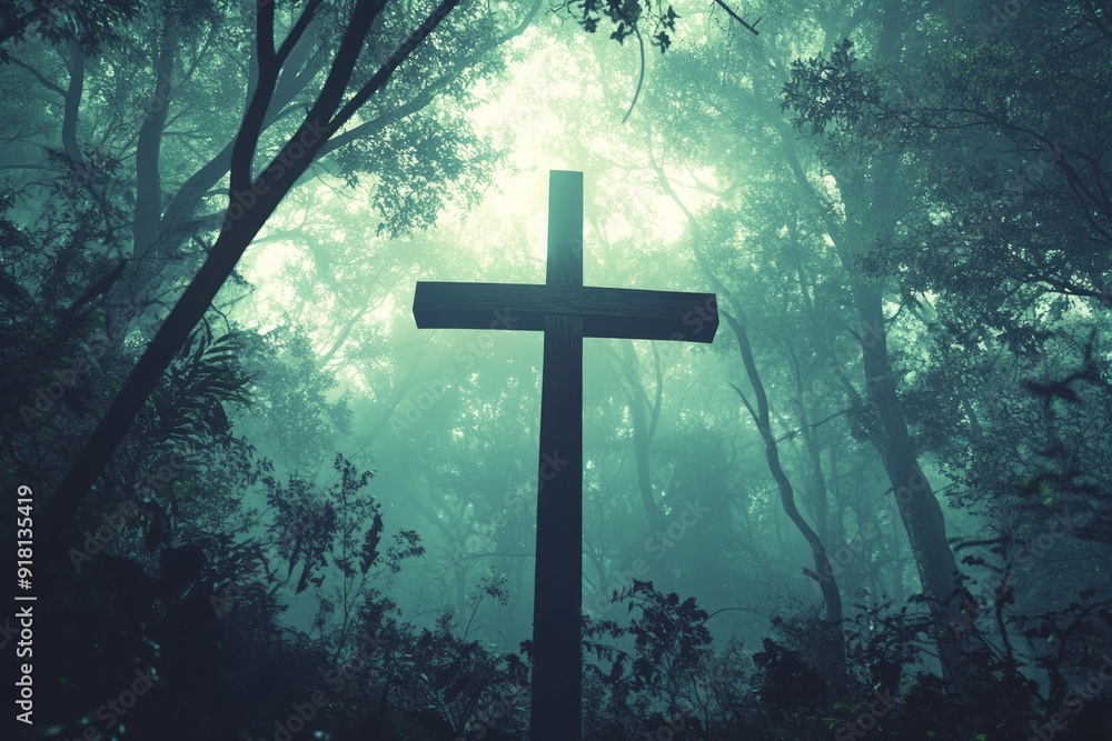 Cross Forest Chapel Christianity Religion Spiritual Symbol - Generative AI Cross Forest Chapel Christianity Religion Spiritual Symbol - Generative AI