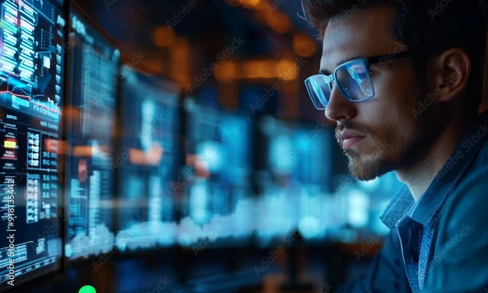 man is looking at a technology computer screen man is looking at a technology computer screen
