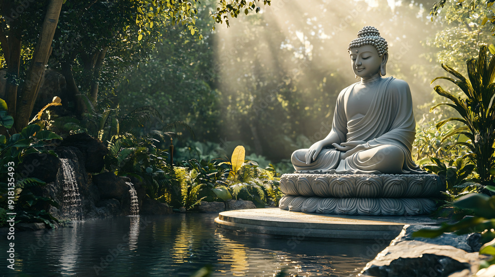 Buddha Statue in a Tropical Garden. Buddha Statue in a Tropical Garden.