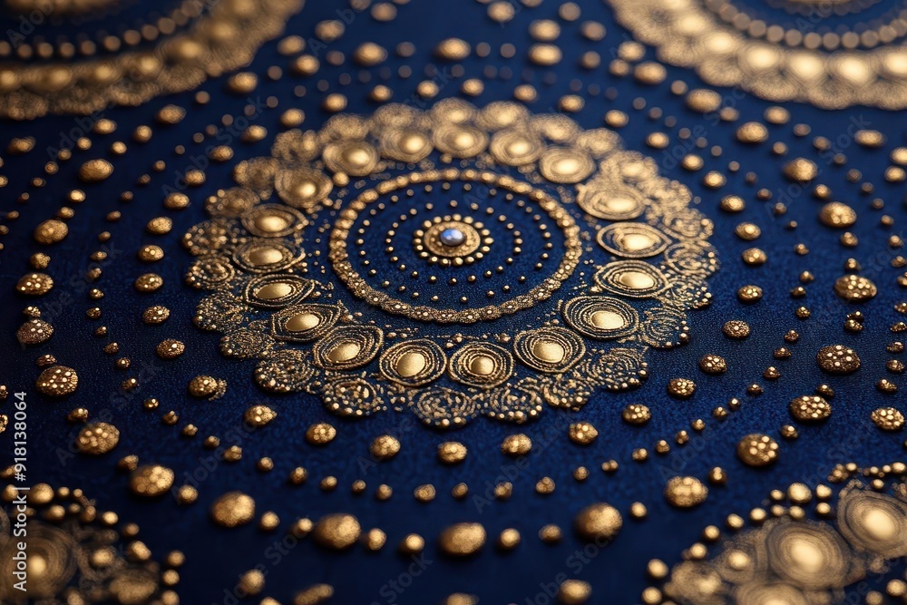 seamless pattern of intricate tribalinspired dots and circles in metallic gold on deep indigo background creating a luxurious and mystical aesthetic seamless pattern of intricate tribalinspired dots and circles in metallic gold on deep indigo background creating a luxurious and mystical aesthetic
