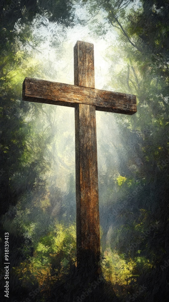 Cross Forest Chapel Christianity Religion Spiritual Symbol - Generative AI Cross Forest Chapel Christianity Religion Spiritual Symbol - Generative AI
