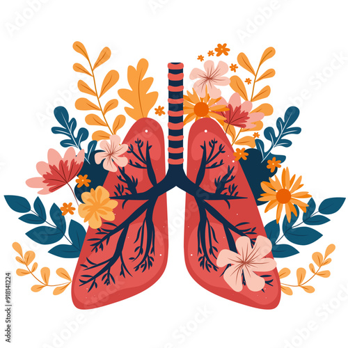 Healthy lungs breathwork  vector illustration