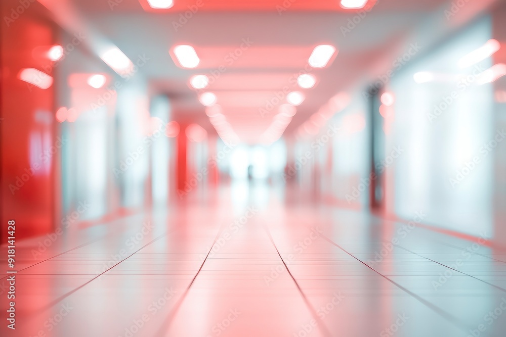 Blurred abstract background, bright room with white light effect and red objects, shopping center corridor with generative ai Blurred abstract background, bright room with white light effect and red objects, shopping center corridor with generative ai