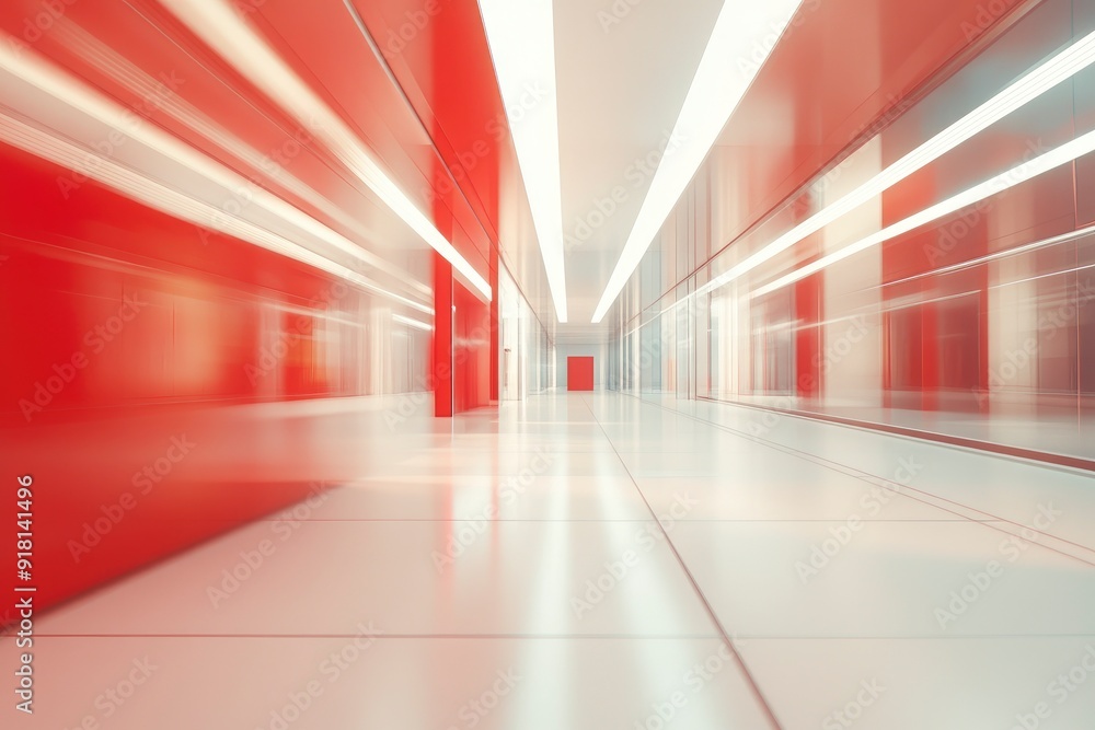 Blurred abstract background, bright room with white light effect and red objects, shopping center corridor with generative ai Blurred abstract background, bright room with white light effect and red objects, shopping center corridor with generative ai