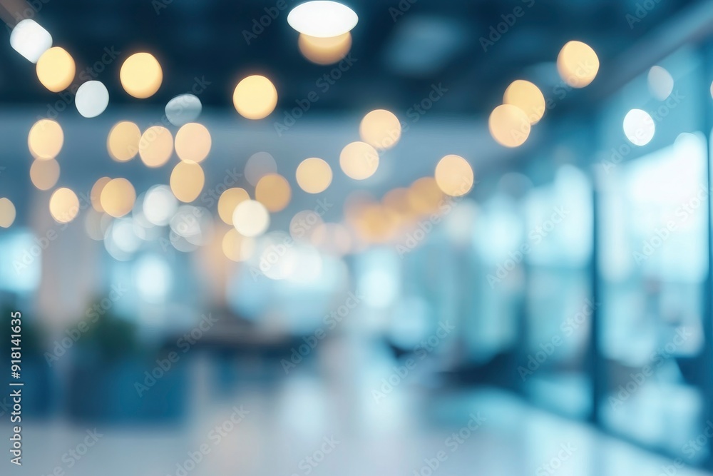 Blurred empty open space office. Abstract light bokeh at office interior background for design. with generative ai Blurred empty open space office. Abstract light bokeh at office interior background for design. with generative ai