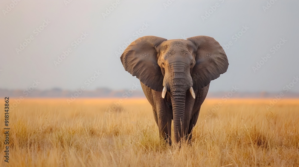 Naklejka premium Majestic Elephant Standing Tall in the Savannah Wildlife Portrait with Copy Space